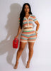 Striped Crochet Knit Cardigan and Shorts Set