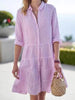 Full Size Striped Button-Down Shirt Dress with Tiered Ruffle Hem Plus Size test