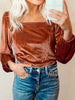 Velvet Ribbed Texture Square Neck Slim Puff Sleeve Top test
