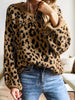 Ribbed Trim Round Neck Leopard Drop Shoulder Sweater