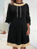 Plus Size Contrast Trim Drawstring Long Sleeve Mini Dress test