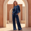 Women's Velvet Two-Piece Lounge Set – Round Neck Top & Wide-Leg Pants test