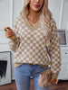 Checkered V-Neck Dropped Shoulder Sweater test
