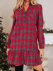 Plaid Shirt Collar Half Button Ruffle Hem Long Sleeve Mini Dress test
