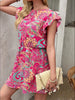 Floral Paisley Print Flutter Sleeve Mini Dress