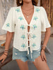 Embroidered V-Neck Short Sleeve Shirt test