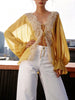 Sheer Lace-Trimmed Front Tie Blouse test