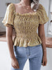 Frill Smocked Square Neck Short Sleeve Blouse test