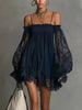 Spaghetti Strap Lace Flounce Sleeve Mini Dress test