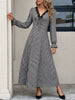 Gingham Lace-Trim V-Neck Long Sleeve A-Line Maxi Dress test