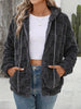 Checkered Texture Zip Up Drawstring Fuzzy Jacket test