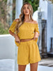 Full Size Off-Shoulder Short Sleeve Top and Tied Shorts Set test