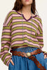 Striped Notched Long Sleeve T-Shirt test