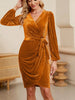 Surplice Long Sleeve Tie Waist Dress