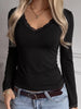 Elegant Lace Trim V-Neck Long Sleeve Slim Fit Top test