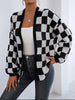 Checkered Open Front Long Sleeve Cardigan test