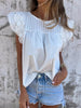 Lace Trimmed Cap Sleeve Blouse