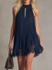 Pleated Lace Trim Sleeveless Mini Dress test
