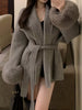 Waist Tie Outerwear with Faux Fur Cuffs test