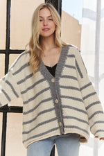 ADORA Horizontally Striped Button Up Cardigan - Shopimist