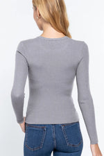ACTIVE BASIC Full Size Ribbed Round Neck Long Sleeve Knit Top - Shopimist