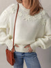 Flower Detail Round Neck Contrast Textured Puff Sleeve Sweater test