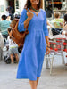 Full Size Notched 3/4 Sleeve Midi Dress Plus Size test