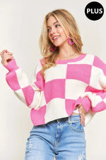 ADORA Plus Size Comfy Checkered Colorblock Sweater Top - Shopimist