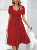 Smocked Tie Front Short Sleeve Tiered Dress test