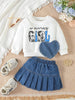Children's Letter Long Sleeve Top and Denim Skirt Set with Heart Bag test