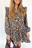Floral Print Ruffled Detail Shirt Collar Button Down Long Sleeve Dress test