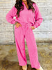Solid Color Collared Pullover and Central Seam Pants Set test