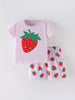 Children's Strawberry Round Neck Tee and Shorts Set
