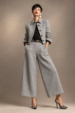 Women's Textured Cropped Jacket & Wide-Leg Pants Set