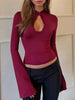 Lace-Trimmed Keyhole Long Sleeve T-Shirt test