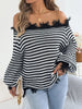Off-Shoulder Frayed Hem Striped Sweater test
