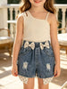 Children's Asymmetrical Tank Top & Bow-Accent Denim Shorts Set test