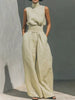 Turtleneck Sleeveless Top and Wide-Leg Pants Set