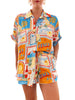 Printed Button Up Shirt and Shorts Set test