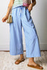 Stripe Drawstring Elastic Waist Patch Pocket Wide Leg Ankle-length Pants