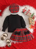 Children's Puff Sleeve Top and Plaid Skirt Set with Hat test