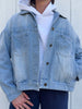 Polka Dot Long Sleeve Collar Pocket Casual Shift Silhouette Denim Jacket test
