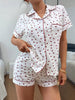 Heart Print Button-Down Short Sleeve Top and Shorts Lounge Set test