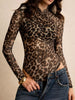 Leopard Print Mesh Long Sleeve Mock Neck Bodysuit test