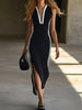 Slit Contrast Trim Sleeveless Midi Dress test