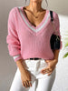 Contrast Trim V-Neck Long Sleeve Sweater test