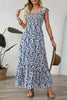 Smocked Printed Square Neck Dress
