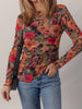 Multicolour Floral Print Lettuce Trim Long Sleeve Mesh Top test