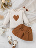 Children's Heart Ruffle Trim Top & Bow Decor Corduroy Skirt Set test