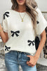 Bow Pattern Knit Short Sleeve Sweater